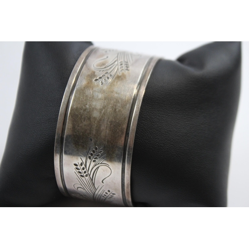 185 - Silver Wide Cuff Bangle With Wheat Design By Maker Georg Jensen