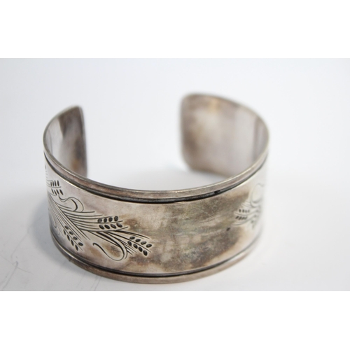 185 - Silver Wide Cuff Bangle With Wheat Design By Maker Georg Jensen