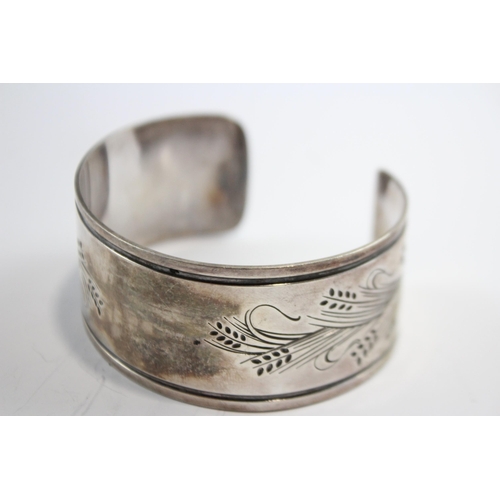 185 - Silver Wide Cuff Bangle With Wheat Design By Maker Georg Jensen