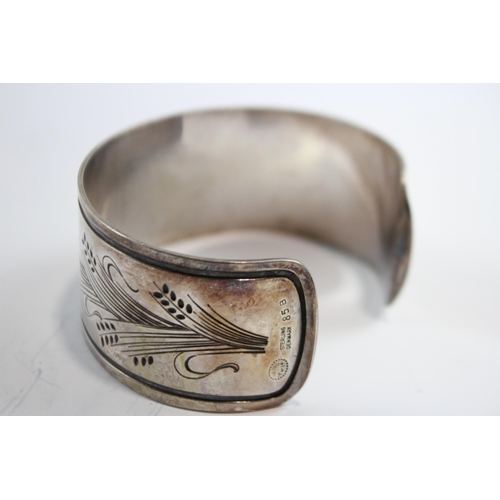 185 - Silver Wide Cuff Bangle With Wheat Design By Maker Georg Jensen