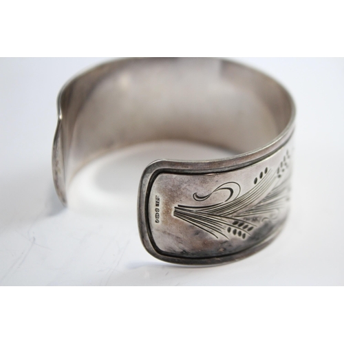 185 - Silver Wide Cuff Bangle With Wheat Design By Maker Georg Jensen