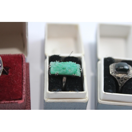 186 - A Collection Of Silver Antique Rings Including Marcasite And Gemstone