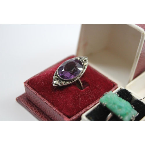 186 - A Collection Of Silver Antique Rings Including Marcasite And Gemstone