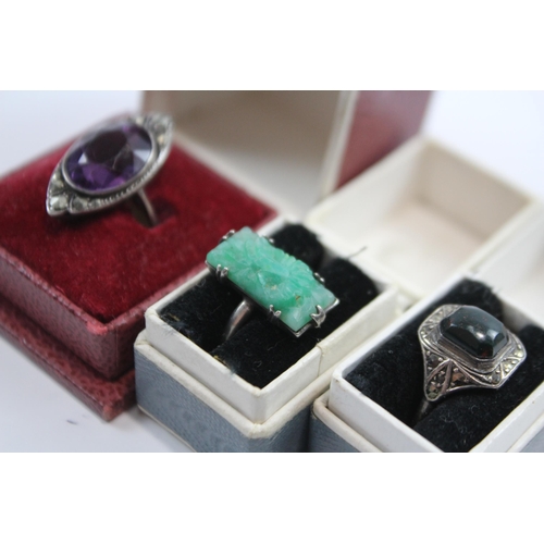 186 - A Collection Of Silver Antique Rings Including Marcasite And Gemstone