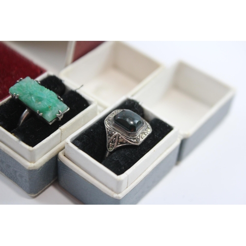 186 - A Collection Of Silver Antique Rings Including Marcasite And Gemstone