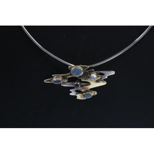 188 - Silver Gem Set Modernist Necklace Including Opals