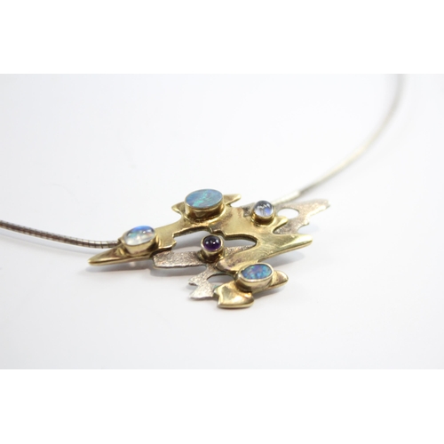 188 - Silver Gem Set Modernist Necklace Including Opals