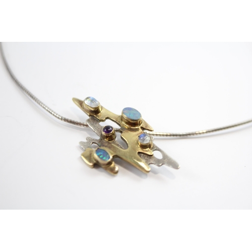 188 - Silver Gem Set Modernist Necklace Including Opals