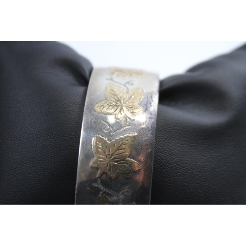 191 - Silver Ivy Leaf Design Bangle With Gold Detailing