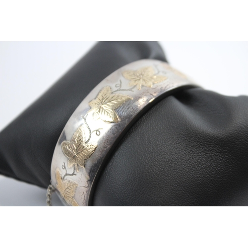 191 - Silver Ivy Leaf Design Bangle With Gold Detailing