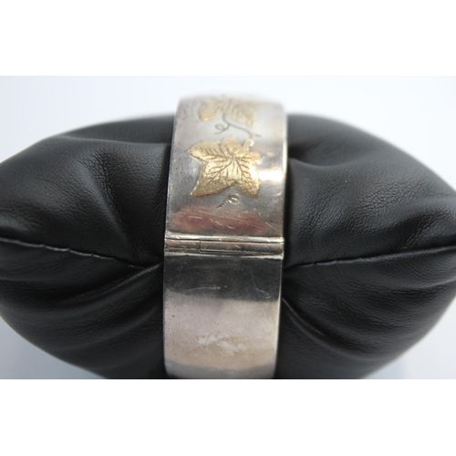 191 - Silver Ivy Leaf Design Bangle With Gold Detailing