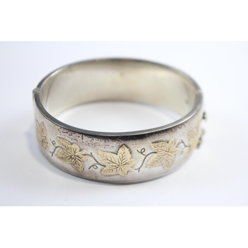 191 - Silver Ivy Leaf Design Bangle With Gold Detailing