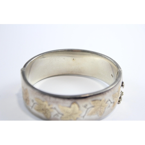 191 - Silver Ivy Leaf Design Bangle With Gold Detailing