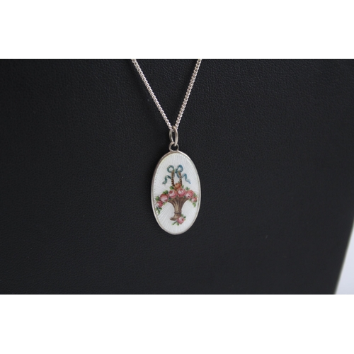 192 - Silver Guilloche Enamel Necklace