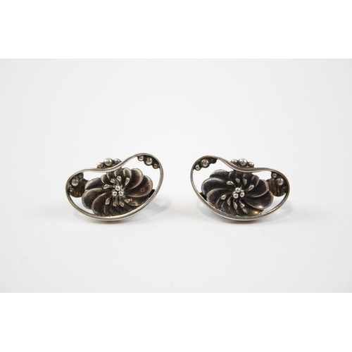 196 - Silver Floral Clip On Earrings By Maker Georg Jensen