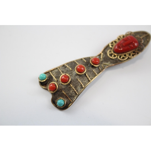 198 - Silver Mexican Brooch With Gemstones