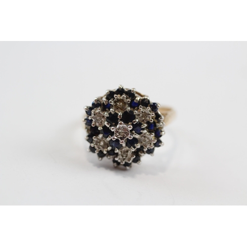 20 - 9ct Gold Diamond & Sapphire Cluster Statement Ring (4.3g) Size  R