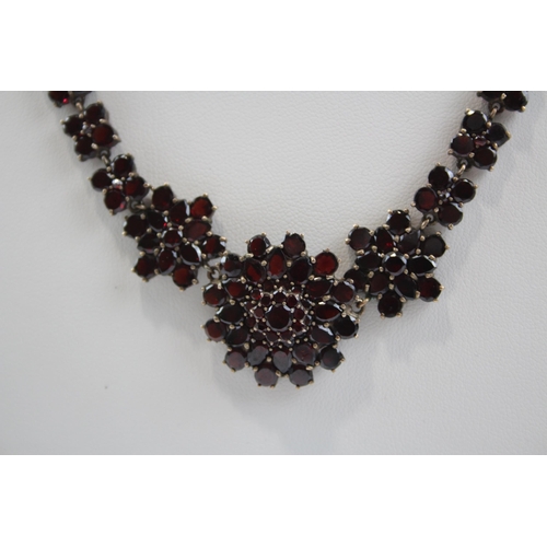 203 - Silver Garnet Floral Design Necklace