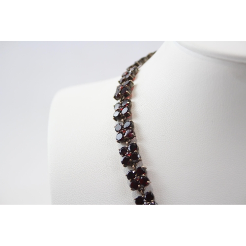 203 - Silver Garnet Floral Design Necklace