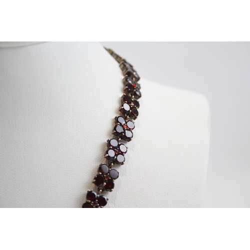 203 - Silver Garnet Floral Design Necklace