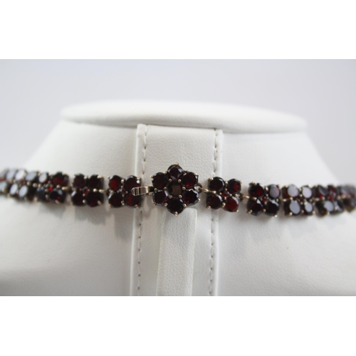 203 - Silver Garnet Floral Design Necklace