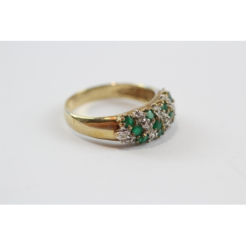 24 - 9ct Gold Emerald & Diamond Cluster Dress Ring (2.8g) Size  M 1/2