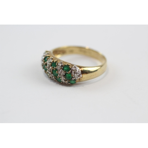 24 - 9ct Gold Emerald & Diamond Cluster Dress Ring (2.8g) Size  M 1/2
