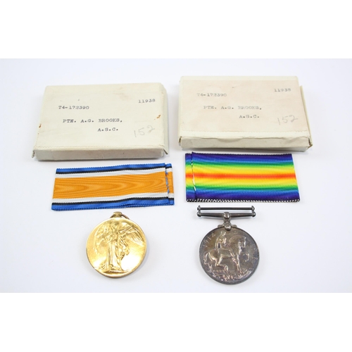 246 - Boxed WW1 Medal Pair w/ Ribbons & Packets T4-172390 Pte A.G Brooks ASC