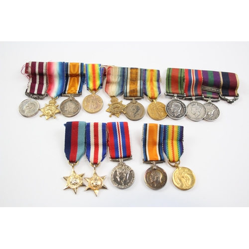 254 - 5 x Mounted Miniature Medal Groups Inc WW1 Trio, GV.I MSM, WW2, Etc