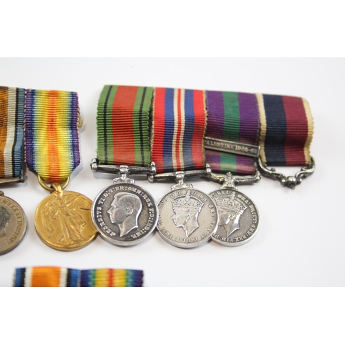 254 - 5 x Mounted Miniature Medal Groups Inc WW1 Trio, GV.I MSM, WW2, Etc