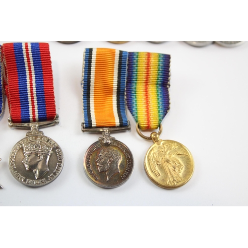 254 - 5 x Mounted Miniature Medal Groups Inc WW1 Trio, GV.I MSM, WW2, Etc