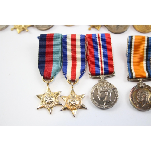 254 - 5 x Mounted Miniature Medal Groups Inc WW1 Trio, GV.I MSM, WW2, Etc