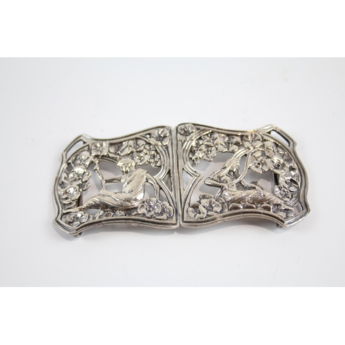 270 - Antique Victorian Hallmarked 1901 Birmingham Sterling Silver Belt Buckle (59g)