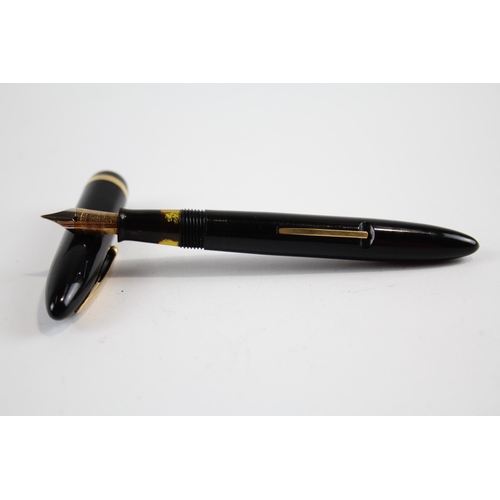 291 - Vintage SHEAFFER Feather Touch Black Fountain Pen w/ Gold Plate Nib, Pencil, Box