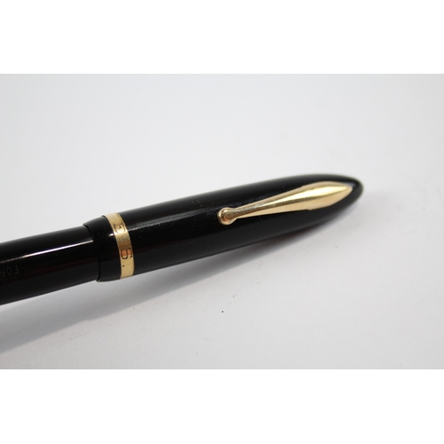 291 - Vintage SHEAFFER Feather Touch Black Fountain Pen w/ Gold Plate Nib, Pencil, Box