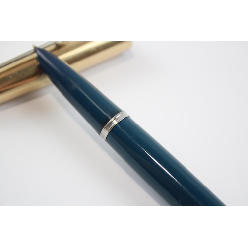 297 - Vintage Parker 51 Teal Fountain Pen w/ 14ct Gold Nib, Gold Plate Cap WRITING