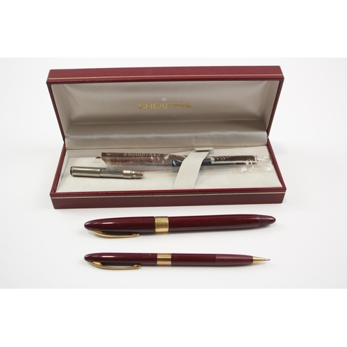 301 - Vintage Sheaffer Snorkel Burgundy Fountain Pen w/ Steel Nib, Pencil, Box Etc