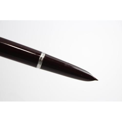 306 - Vintage PARKER 51 Burgundy FOUNTAIN PEN w/ Brushed Steel Cap WRITING