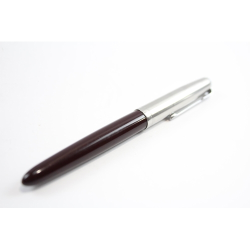 306 - Vintage PARKER 51 Burgundy FOUNTAIN PEN w/ Brushed Steel Cap WRITING