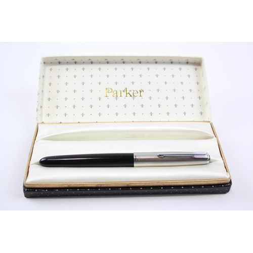 309 - Vintage PARKER 51 Black FOUNTAIN PEN w/ Brushed Steel Cap WRITING Boxed