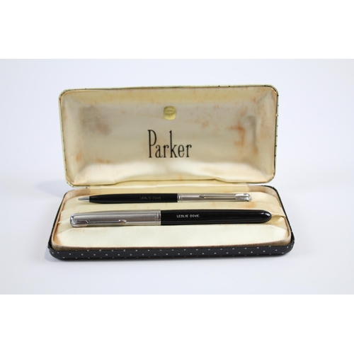 310 - Vintage PARKER 51 Black FOUNTAIN PEN w/ Brushed Steel Cap, Pencil, Original Box