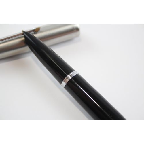 312 - Vintage PARKER 51 Black FOUNTAIN PEN w/ Brushed Steel Cap WRITING