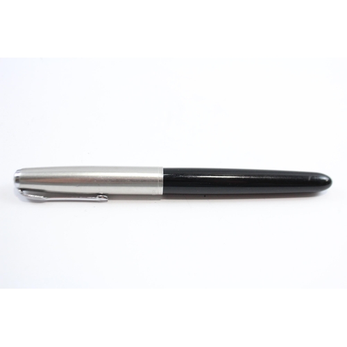 313 - Vintage PARKER 51 Black FOUNTAIN PEN w/ Brushed Steel Cap WRITING