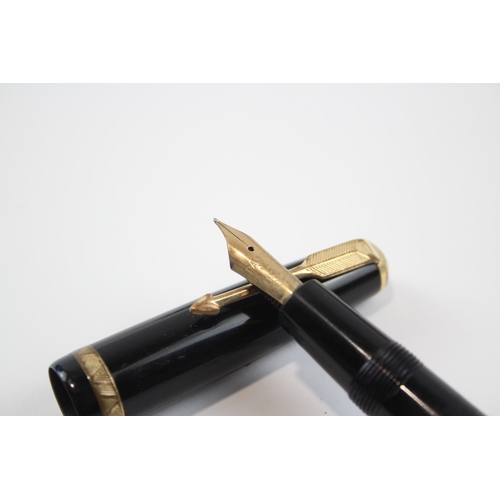 316 - Vintage PARKER Duofold Black FOUNTAIN PEN w/ 14ct Gold Nib WRITING Boxed