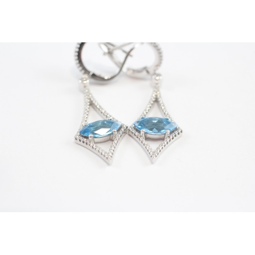 32 - 18ct White Gold Blue Topaz & Diamond Drop Earrings (6.4g)
