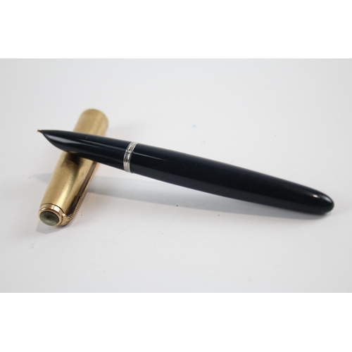 322 - Vintage PARKER 51 Navy FOUNTAIN PEN w/ Rolled Gold Cap WRITING