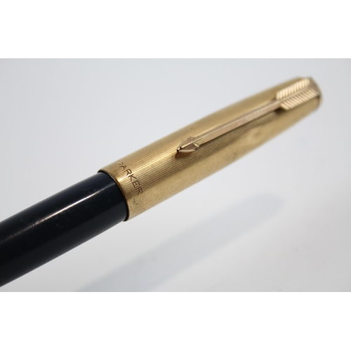 322 - Vintage PARKER 51 Navy FOUNTAIN PEN w/ Rolled Gold Cap WRITING