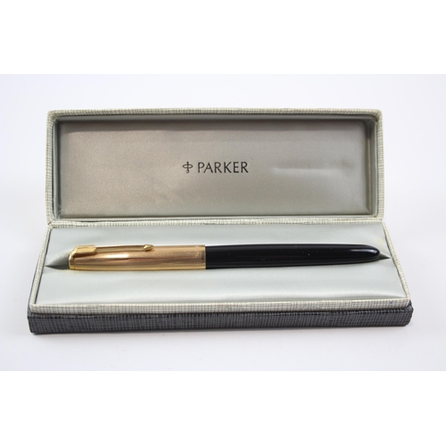 324 - Vintage PARKER 51 Black FOUNTAIN PEN w/ Rolled Gold Cap WRITING Boxed