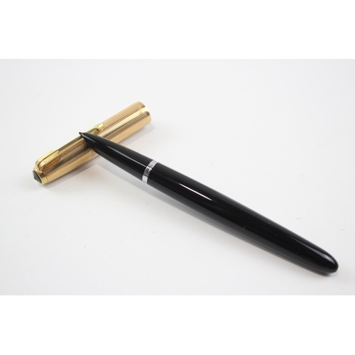 324 - Vintage PARKER 51 Black FOUNTAIN PEN w/ Rolled Gold Cap WRITING Boxed