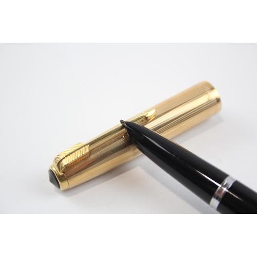 324 - Vintage PARKER 51 Black FOUNTAIN PEN w/ Rolled Gold Cap WRITING Boxed